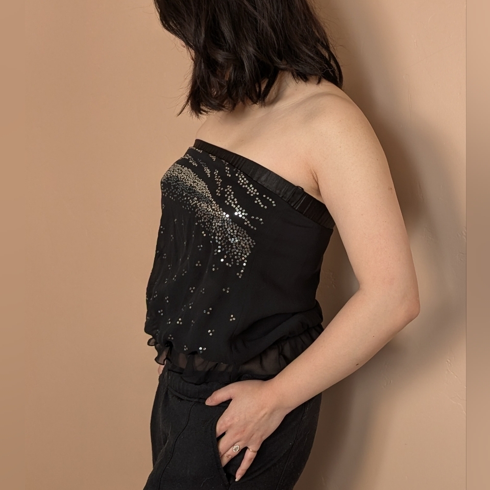 Express 100% Silk Black and Silver Sequin Tube Top - Size Small